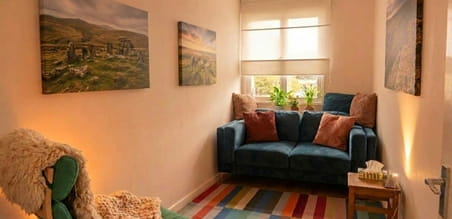 Geoff's therapy room, looking out onto countryside